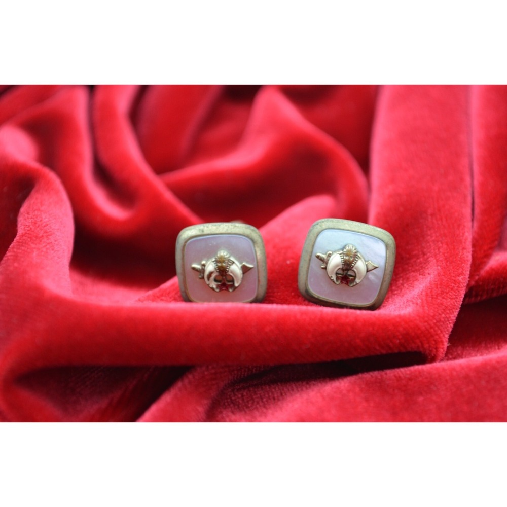 Vintage Shriners Cufflinks Mother of Pearl Gold Tone Masonic Scimitar Crescent